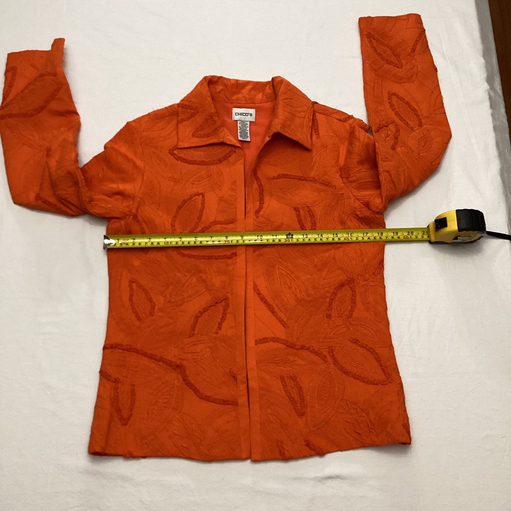 Chico's Orange Textured Leaf Applique Jacket Blazer Size 0-small 4 - Picture 4 of 10